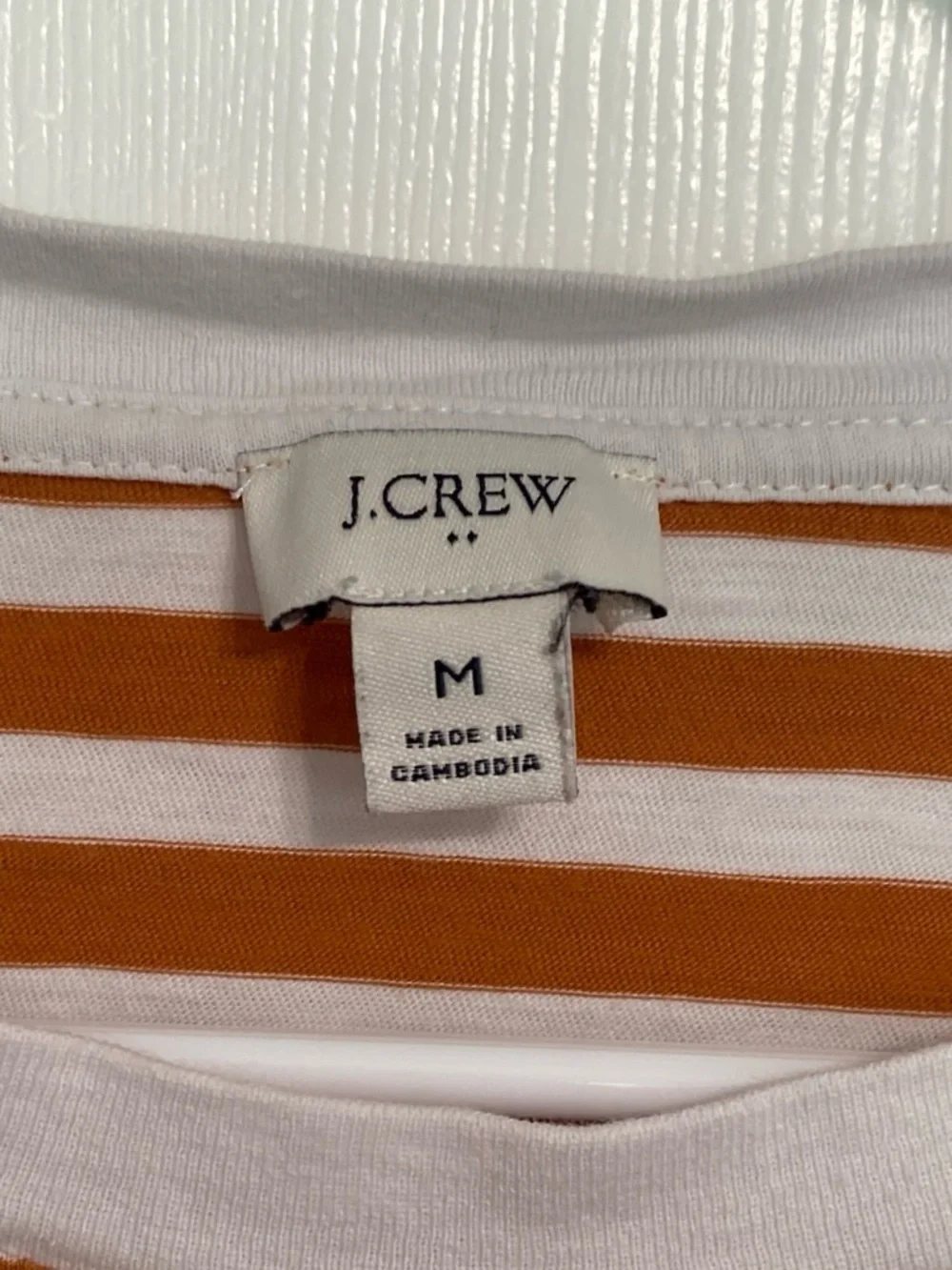 J. Crew Long-Sleeve White and Rust Striped Crewneck Shirt